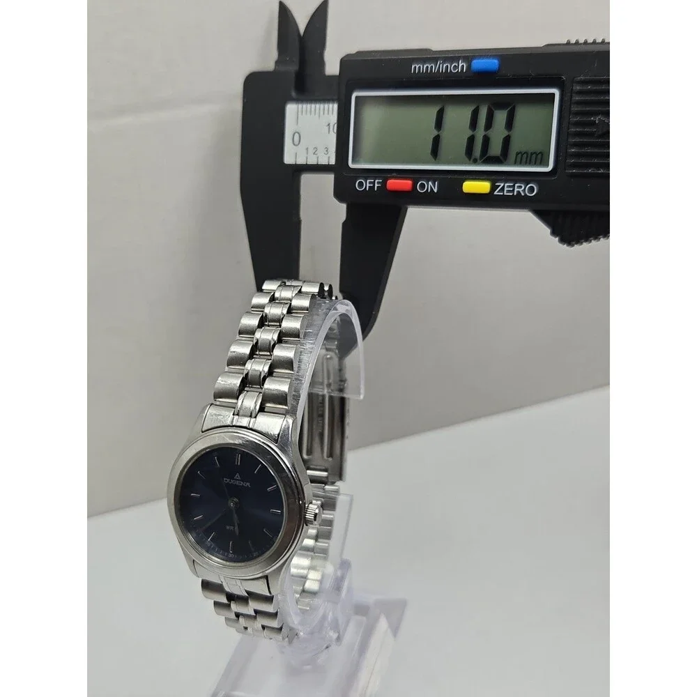 Womens Dugena WR 50 1907 Blue Sunburst Dial Silver Tone Quartz Watch New Battery